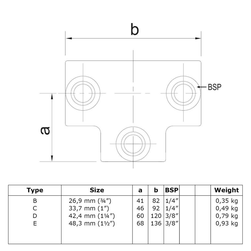 Doos Lang T-stuk - zwart-D / 42,4 mm (20 stuks)